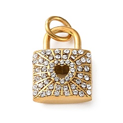Golden 304 Stainless Steel Rhinestone Pendants, Lock with Heart Charms, Golden, Golden, 16x11.5x4mm, Hole: 5mm