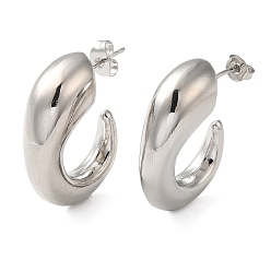 Платина Круглые серьги-гвоздики из латуни с реечным покрытием, полукруглые серьги для женщин, без свинца и без кадмия, долговечный, платина, 28.5x10 мм