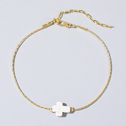 Белый Синтетические бирюзовые браслеты из бисера, 304 браслеты из нержавеющей стали с цепочками Boston Link для женщин, крестик, белые, внутренний диаметр: 6-1/4 дюйм (16 см)