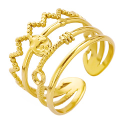 Золотой Регулируемые манжеты из нержавеющей стали с открытыми кольцами, корона, золотые, 13 мм, внутренний диаметр: 17 мм