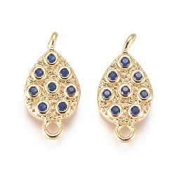 Royal Blue Brass Micro Pave Cubic Zirconia Links connectors, Teardrop, Golden, Royal Blue, 17.5x8.5x5mm, Hole: 1.6mm and 1.4mm