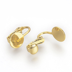 Golden Iron Clip-on Earring Settings, with Round Flat Pad, Flat Round, Golden, Tray: 10mm, 18x10x9.5mm