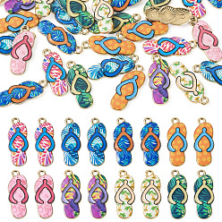 Mixed Color 32Pcs 8 Colors Alloy Enamel Pendants, Rack Plating, Flip Flops Charms, Light Gold, Mixed Color, 30.2x12x2mm, Hole: 2mm, 4pcs/color