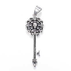 Античное Серебро 316 большие подвески из хирургической нержавеющей стали, со стразами, ключ, античное серебро, 59.5x21x6 мм, отверстие : 7x10 мм