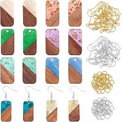 (52) Непрозрачная лаванда Наборы для изготовления прямоугольных сережек своими руками, 1 коробка 16 шт подвески из смолы и ореха, 60 шт. Железные крючки для сережек, 100шт кольца прыжок, разноцветные, 26.5x13x3 мм, отверстие : 2 мм, 8 стиль, 2 шт / стиль, 16 шт