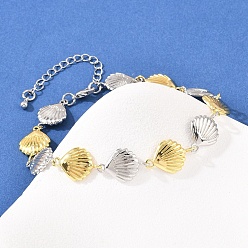 Real Gold Plated & Real Platinum Plated Браслеты-цепочки из латуни в форме ракушек для женщин, стойки покрытие, долговечный, без свинца и без кадмия, два тона, настоящее золото и платина, 8-1/8 дюйм (20.5 см)
