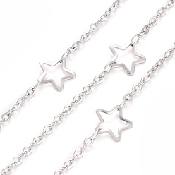 Нержавеющая Сталь Цвет Устойчивые к потускнению 304 цепи из нержавеющей стали со звездообразным звеном, пайки, с катушкой, цвет нержавеющей стали, 3x2x0.5 мм