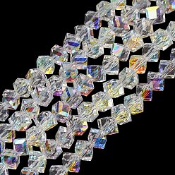 Clear AB Electroplate Transparent Glass Beads Strands, Cube, Faceted, AB Color Plated, Clear AB, 3.5x4.5x4mm, Hole: 1.1mm, about 99pcs/strand, 13.46''(34.2cm)