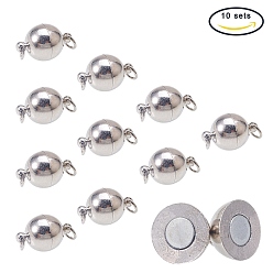 Platinum Brass Magnetic Clasps with Loops, Nickel Free, Round, Platinum, 19x12mm, Hole: 2mm