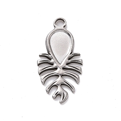Stainless Steel Color Non-Tarnish 304 Stainless Steel Pendant Cabochon Settings, Teardrop, Stainless Steel Color, Tray: 12x7mm, 29.5x15x1.5mm, Hole: 3x2.5mm