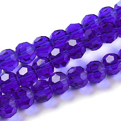 Violet Bleu Des billes de verre transparentes, à facettes (32 facettes), ronde, bleu violet, 6mm, Trou: 1mm, Environ 98 pcs/chapelet, 20.47 pouce (52 cm)