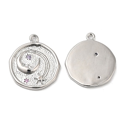 Платинированный Латунные микро проложить кубического циркония подвески, без никеля , плоско-круглые, Реальная платина, 22x19x2 мм, отверстие : 1.4 мм