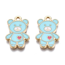 Бледно-бирюзовый Подвески из сплава , с эмалью, без кадмия и без свинца, золотой свет, нести с сердцем, бледные бирюзовая, 19.5x13x1.5 мм, отверстие : 2 мм