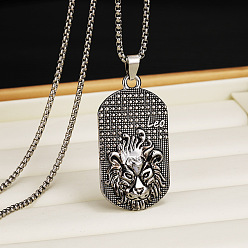 Лео 201 Овальные подвески из нержавеющей стали с выгравированными созвездиями для мужчин, античное серебро, Лев, 23.62~27.56 дюйм (60~70 см)