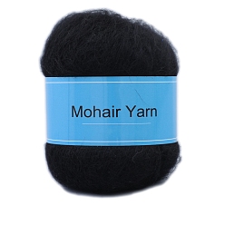 Черный Пряжа для вязания, пряжа мохер, для пледов подушки поделки из пряжи крючком, чёрные, 1 мм, около 50г/моток