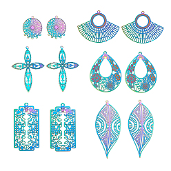 Rainbow Color Вакуумное покрытие pvd 201 филигранные подвески из нержавеющей стали, гравированные металлические украшения, Радуга цветов, 24 шт / коробка