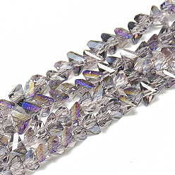 Lilac Electroplate Glass Beads Strands, Faceted Triangle, Lilac, 6x5x4mm, Hole: 1.2mm, about 88~90pcs/strand, 28~30cm