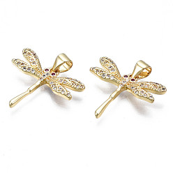 Clear Brass Micro Pave Cubic Zirconia Pendants, with Real 18K Gold Plated Brass Findings, Nickel Free, Autumn Pendants, Dragonfly, Clear, 18x21.5x3mm, Hole: 3x5mm