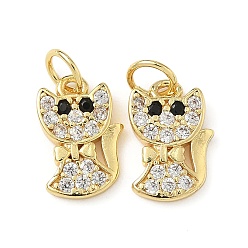 Cat Shape Латунные микро проложить кубического циркония прелести, стойки покрытие, без свинца и без кадмия, долговечный, с целью перехода в кольце, реальный 18 k позолоченный, форма кошки, 13x8.5x2 мм, отверстие : 3.5 мм