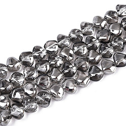 Светло-серый Гальванизируйте прозрачное стекло бисер нитей, самородки, с половиным покрытием, светло-серый, 6.5x8x5 мм, отверстие : 0.9~1 мм, около 99~101 шт / нитка, 24.61~25.39 дюйм (62.5~64.5 см)