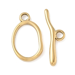 Настоящее золото 18K 304 из нержавеющей стали застежками тумблеры, ионное покрытие (ip), овальные, реальный 18 k позолоченный, кольцо: 25x15x2.5 мм; бар: 29x9x3.5 мм