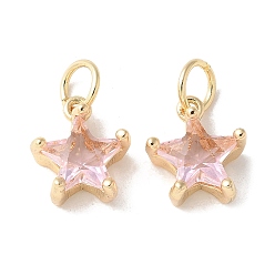 Бледно-Розовый Латунные микропаве прозрачные подвески с фианитом, звезды прелести, без кадмия и без свинца, долговечный, стойки покрытие, с целью перехода в кольце, розовый жемчуг, 10x8x3.8 мм, отверстие : 2.5 мм