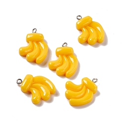 Gold Opaque Resin Pendants, Imitation Food, with Platinum Tone Iron Loops, Banana, Gold, 26.5x19.5x5.5mm, Hole: 2mm