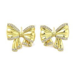 Golden Rack Plating Brass Micro Pave Cubic Zirconia Stud Earrings for Women, Long-Lasting Plated, Cadmium Free & Lead Free, Bowknot, Golden, 18x19mm