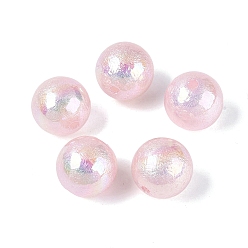 Misty Rose UV Plating Opaque Acrylic Beads, Iridescent, Textured Round, Misty Rose, 15.5mm, Hole: 2mm