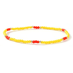 Желтый Браслеты из стеклянного бисера и латунных бусин на летнюю тематику, эластичные., простые украшения для женщин, которые можно носить в несколько рядов, roundelle, желтые, 6.50 дюйм (16.5 см)