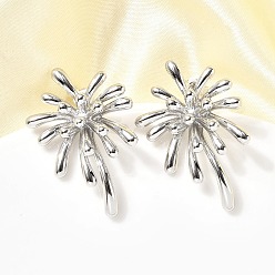 Платина Серьги-гвоздики в виде цветка из латуни, долговечный, стойки покрытие, платина, 35.5x23.5 мм