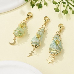 Нектар Подвесные украшения из гальванизированного натурального кварцевого кристалла в виде проволоки, с подвесками в виде луны, звезд и молний из нержавеющей стали и застежками-лобстерами, нектар, 53~62 мм, 3 шт / комплект