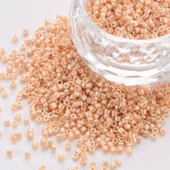 PeachPuff Fluorescent Color Glass Cylinder Beads, Seed Beads, Baking Paint, Round Hole, PeachPuff, 1.5~2x1~2mm, Hole: 0.8mm, about 8000pcs/bag, about 1pound/bag