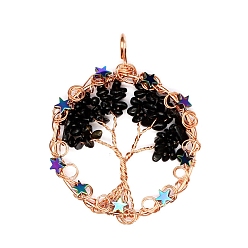 Обсидиан Подвески из натурального обсидиана с металлической проволокой, 65x54 мм