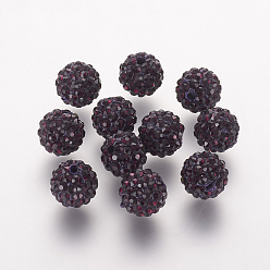 Rubí Abalorios de rhinestone de arcilla polímero, Grado A, rondo, bolas de discoteca, rubí, 8x7.5 mm, agujero: 1 mm