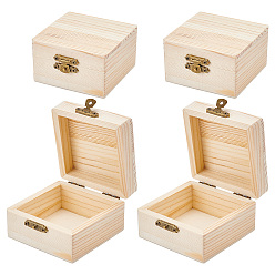 Blanched Almond Pine Storage Box, with Iron Findings, Square, Blanched Almond, 8.7x8x4.05cm, Inner Diameter: 6.5x6.5cm