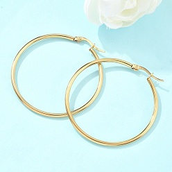 Настоящее золото 18K Ионное покрытие (ip) 304 серьги-кольца из нержавеющей стали, гипоаллергенные серьги, Кольцевая форма, реальный 18 k позолоченный, 44x2 мм, 12 датчик, штифты : 1x0.7 мм