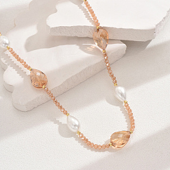 Оранжевый Модные винтажные каплевидные искусственные жемчужины и стеклянные бусины женские длинные ожерелья, оранжевые