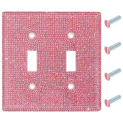 Pink Настенная розетка из пластикового горного хрусталя, 2-местная крышка электрической розетки для кулисного выключателя, с винтами, квадратный, розовые, 118x118x8 мм