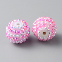 Фуксиновый Бусины со стразами из смолы, круглый с узором в полоску, для изготовления ювелирных изделий DIY, ручки и поделки из бисера, красно-фиолетовые, 20x17.5 мм, отверстие : 2.7 мм