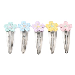 Mixed Color Polyester Embroidered Flower Snap Hair Clips, with Iron Clips, Hair Accessories for Girl, Mixed Color, 67x25x2.5mm