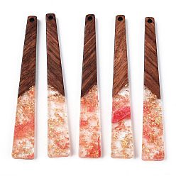 Лосось Большие подвески из прозрачной смолы и орехового дерева, золотой фольгой, трапециевидные подвески, salmon, 69.5x10x3.5 мм, отверстие : 2 мм