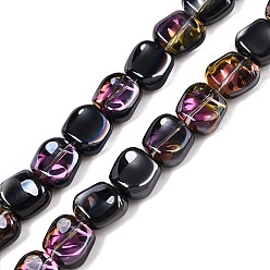 Черный Стеклянные бусины с гальваническим покрытием , гальваническое покрытие, квадратный, чёрные, 10.5x10.5~11x6.5 мм, отверстие : 1 мм, около 59~60 шт / нитка, 25.12~25.59 дюйм (63.8~65 см)