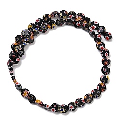 Черный Handmade millefiori lampwork beads strands, плоско-круглые, чёрные, 7.5~8x3 мм, отверстие : 0.6 мм, около 48 шт / нитка, 14.06''~14.17'' (35.7~36 см)