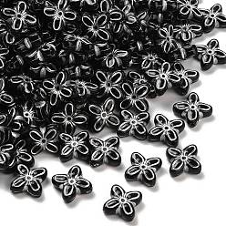 Черный Непрозрачные акриловые бусины, цветок, серебристого металла, обвитыми, чёрные, 17x17x5.5 мм, отверстие : 1.8 мм, Около 769 шт / 500 г
