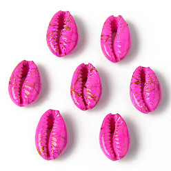 Fuchsia Natural Cowrie Shell Beads, No Hole/Undrilled, Dyed and Drawbench, Fuchsia, 18~22x12~14x7~8mm