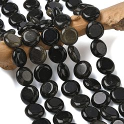 Золотой Обсидиан Естественный золотистый отлив обсидиан бисер пряди, плоско-круглые, 15~15.5x6 мм, отверстие : 0.8~1 мм, около 26 шт / нитка, 15.55~15.71 дюйм (39.5~39.9 см)