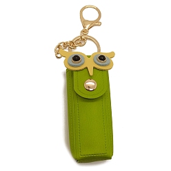 Желто-Зеленый Сумки для хранения помады из искусственной кожи совы, портативный органайзер для бальзама для губ для женщин, с брелком из сплава золотистого цвета, желто-зеленый, мешок: 8x3x2.5 см