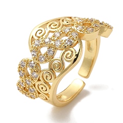 Настоящее золото 18K Широкое открытое кольцо-манжета с прозрачным цирконием «Бесконечность», латунные кольца на палец для женщин с покрытием стойки, долговечный, без свинца и без кадмия, реальный 18 k позолоченный, 13 мм, регулируемый