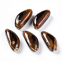 Перу Фарфоровые бусины ручной работы, фантазии античного стекла фарфора, зубчик чеснока, Перу, 31~33x15~16.5x12~13.5 мм, отверстие : 2.5~3 мм